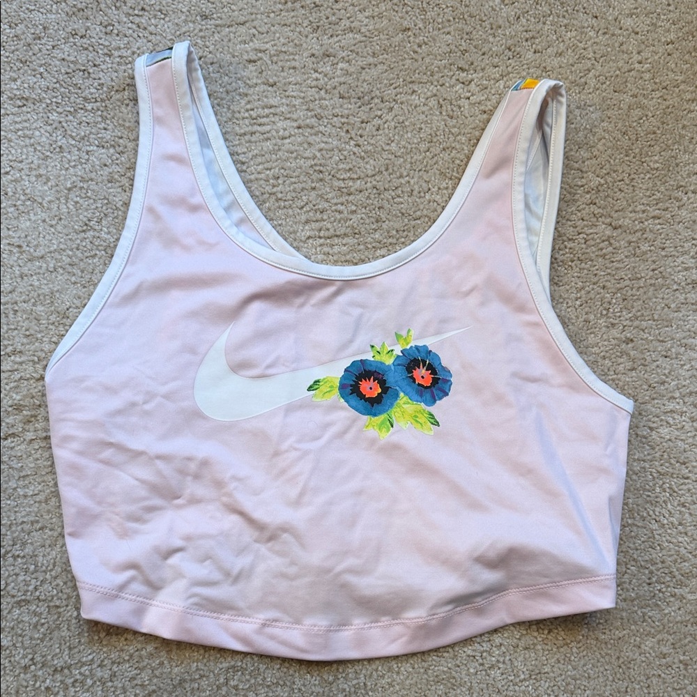 Nike Pink Sports Bra with Blue Floral Accent